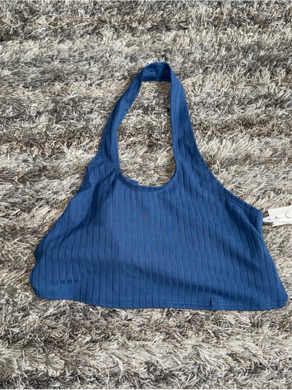 Ribbed Halter Crop Top in Dark Blue